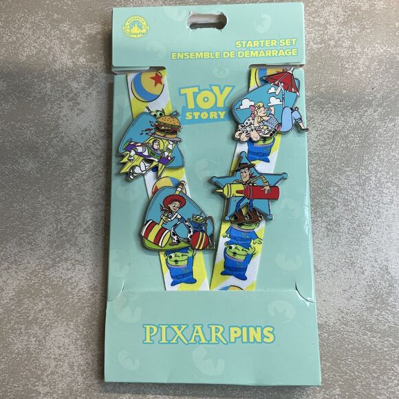 Toy Story Disney Parks 4 Pin Set w/ Lanyard NEW on Card 2023 Pixar - Picture 1 of 3